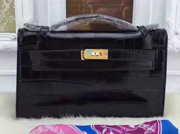 Hermes MINI Kelly 22cm Tote Bag Croco Leather KL22 Black Hermes MINI Kelly 22cm Tote Bag Croco Leather KL22 Black