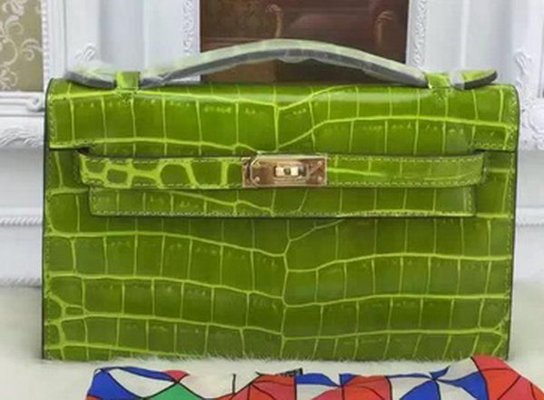 Hermes MINI Kelly 22cm Tote Bag Croco Leather KL22 Cyan Hermes MINI Kelly 22cm Tote Bag Croco Leather KL22 Cyan