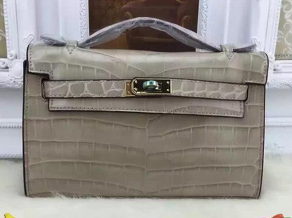 Hermes MINI Kelly 22cm Tote Bag Croco Leather KL22 Grey Hermes MINI Kelly 22cm Tote Bag Croco Leather KL22 Grey