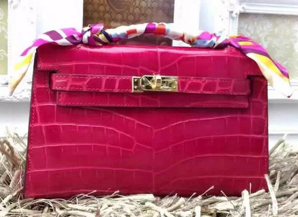 Hermes MINI Kelly 22cm Tote Bag Croco Leather KL22 Rose Hermes MINI Kelly 22cm Tote Bag Croco Leather KL22 Rose