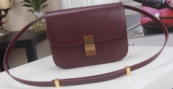 Celine Classic Box Flap Bag Calfskin Leather C3369 Burgundy Celine Classic Box Flap Bag Calfskin Leather C3369 Burgundy