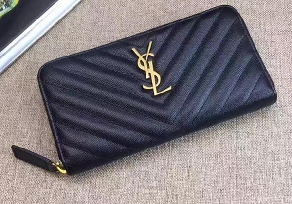 Yves Saint Laurent Monogramme Calfskin Leather Zippy Wallet Y38204 Black Yves Saint Laurent Monogramme Calfskin Leather Zippy Wallet Y38204 Black