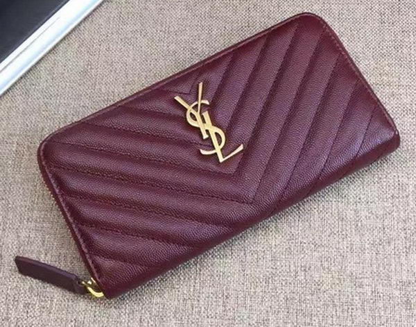 Yves Saint Laurent Monogramme Calfskin Leather Zippy Wallet Y38204 Wine Yves Saint Laurent Monogramme Calfskin Leather Zippy Wallet Y38204 Wine