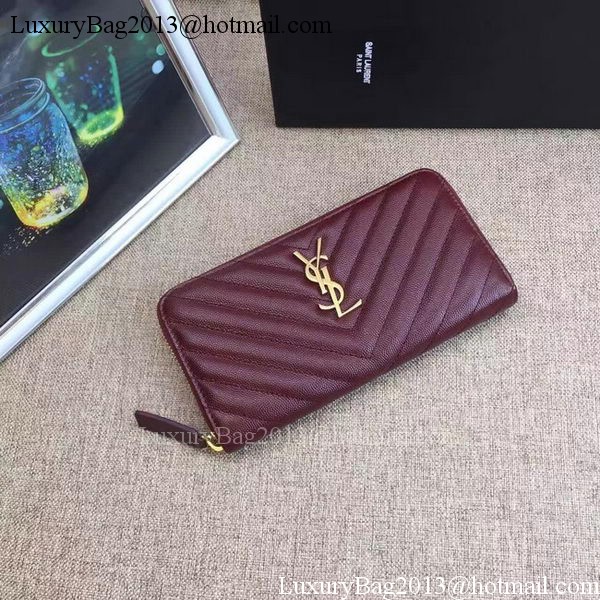 Yves Saint Laurent Monogramme Calfskin Leather Zippy Wallet Y38204 Wine Yves Saint Laurent Monogramme Calfskin Leather Zippy Wallet Y38204 Wine