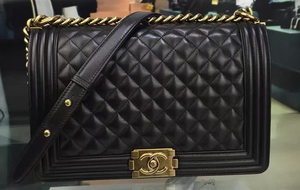 Boy Chanel Flap Bag Black Original Sheepskin Leather A67088 Gold Boy Chanel Flap Bag Black Original Sheepskin Leather A67088 Gold