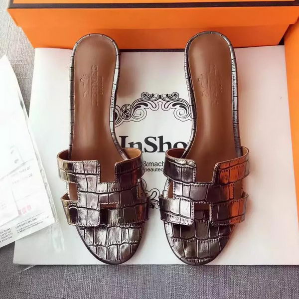 Hermes Leather Slipper HO742 Silver Hermes Leather Slipper HO742 Silver