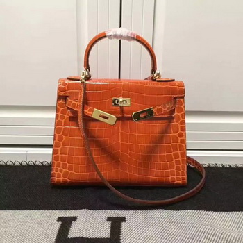 Hermes Kelly 28cm Shoulder Bag Croco Leather K28 Orange Hermes Kelly 28cm Shoulder Bag Croco Leather K28 Orange