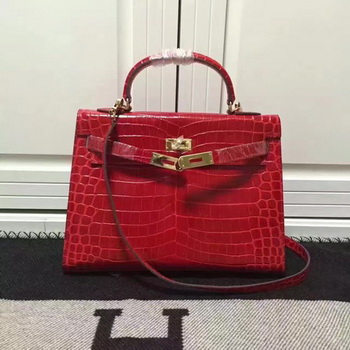 Hermes Kelly 28cm Shoulder Bag Croco Leather K28 Red Hermes Kelly 28cm Shoulder Bag Croco Leather K28 Red