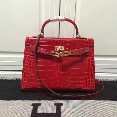 Hermes Kelly 28cm Shoulder Bag Croco Leather K28 Red Hermes Kelly 28cm Shoulder Bag Croco Leather K28 Red