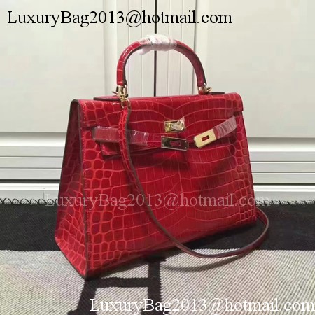Hermes Kelly 28cm Shoulder Bag Croco Leather K28 Red Hermes Kelly 28cm Shoulder Bag Croco Leather K28 Red