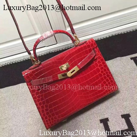 Hermes Kelly 28cm Shoulder Bag Croco Leather K28 Red Hermes Kelly 28cm Shoulder Bag Croco Leather K28 Red