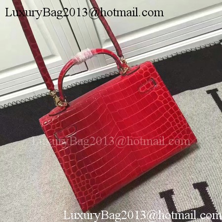 Hermes Kelly 28cm Shoulder Bag Croco Leather K28 Red Hermes Kelly 28cm Shoulder Bag Croco Leather K28 Red