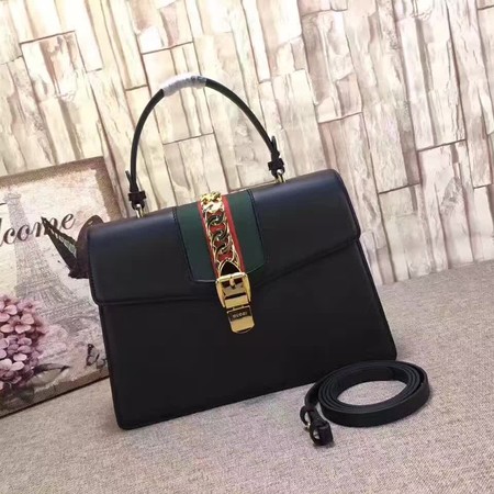Gucci Sylvie Leather Top Handle Bag 431665 Black Gucci Sylvie Leather Top Handle Bag 431665 Black