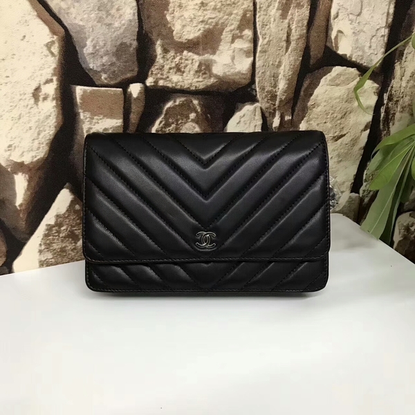 Chanel Classic Flap Bags Black Original Sheepskin Leather 33815 Silver Chanel Classic Flap Bags Black Original Sheepskin Leather 33815 Silver