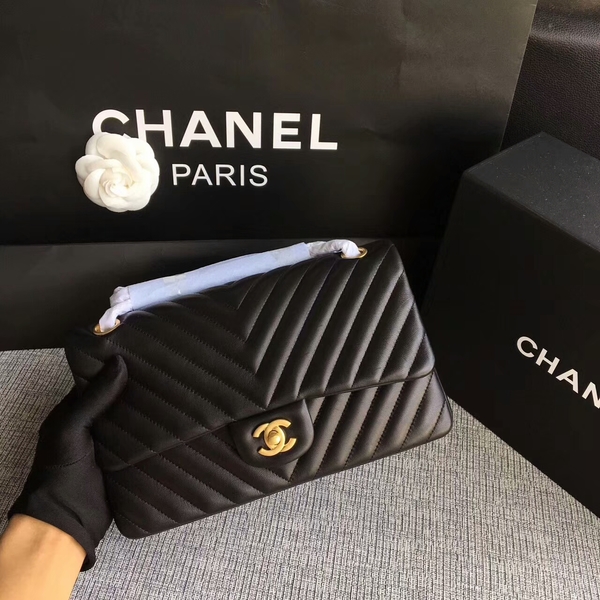 Chanel Flap Shoulder Bags Black Original Sheepskin CF1112 Gold Chanel Flap Shoulder Bags Black Original Sheepskin CF1112 Gold