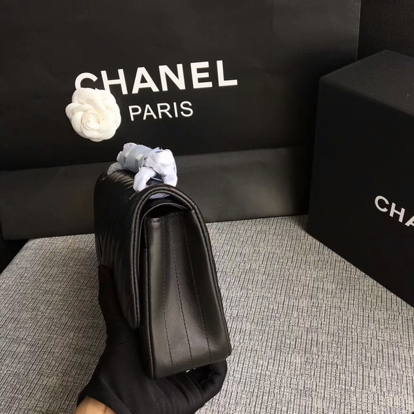 Chanel Flap Shoulder Bags Black Original Sheepskin CF1112 Silver Chanel Flap Shoulder Bags Black Original Sheepskin CF1112 Silver