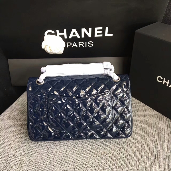 Chanel Flap Shoulder Bags Dark Blue Original Patent Leather CF1112 Silver Chanel Flap Shoulder Bags Dark Blue Original Patent Leather CF1112 Silver