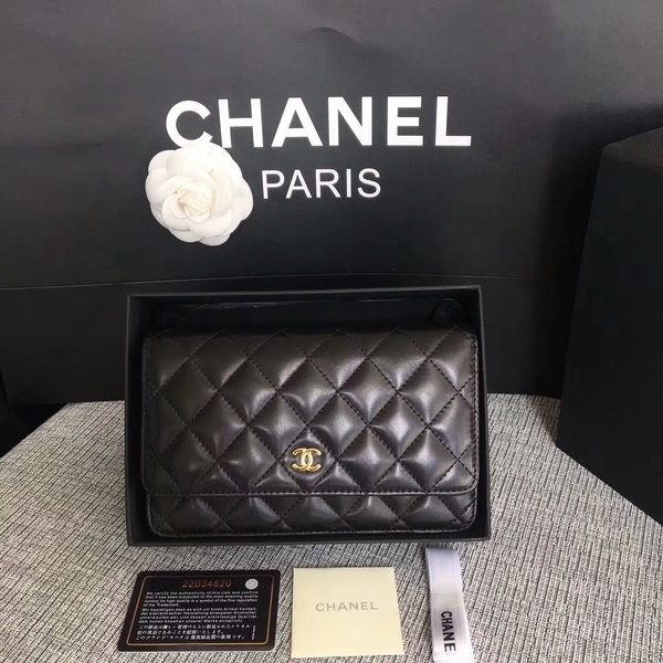 Chanel WOC Flap Bag Black Original Sheepskin Leather 33814 Glod Chanel WOC Flap Bag Black Original Sheepskin Leather 33814 Glod