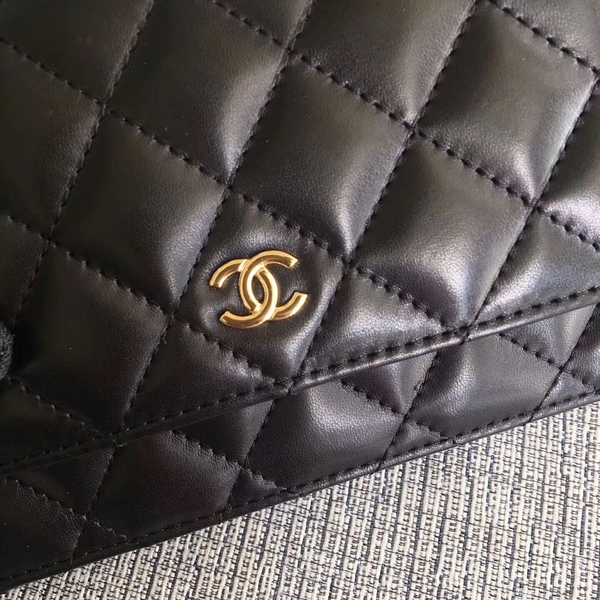 Chanel WOC Flap Bag Black Original Sheepskin Leather 33814 Glod Chanel WOC Flap Bag Black Original Sheepskin Leather 33814 Glod