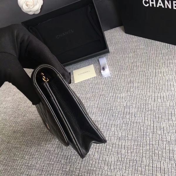 Chanel WOC Flap Bag Black Original Sheepskin Leather 33814 Glod Chanel WOC Flap Bag Black Original Sheepskin Leather 33814 Glod
