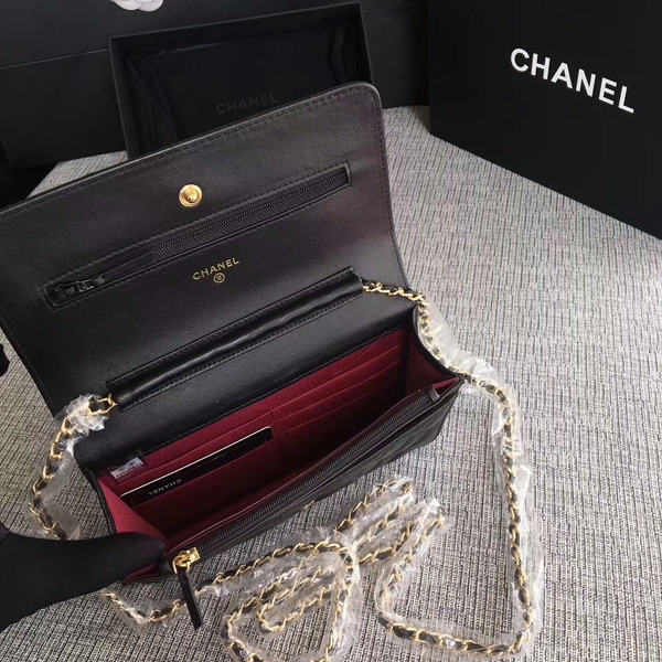 Chanel WOC Flap Bag Black Original Sheepskin Leather 33814 Glod Chanel WOC Flap Bag Black Original Sheepskin Leather 33814 Glod
