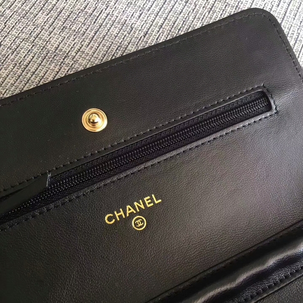 Chanel WOC Flap Bag Black Original Sheepskin Leather 33814 Glod Chanel WOC Flap Bag Black Original Sheepskin Leather 33814 Glod