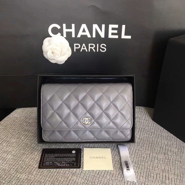 Chanel WOC Flap Bag Grey Original Sheepskin Leather 33814 Silver Chanel WOC Flap Bag Grey Original Sheepskin Leather 33814 Silver
