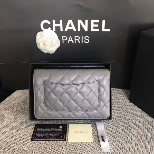 Chanel WOC Flap Bag Grey Original Sheepskin Leather 33814 Silver Chanel WOC Flap Bag Grey Original Sheepskin Leather 33814 Silver