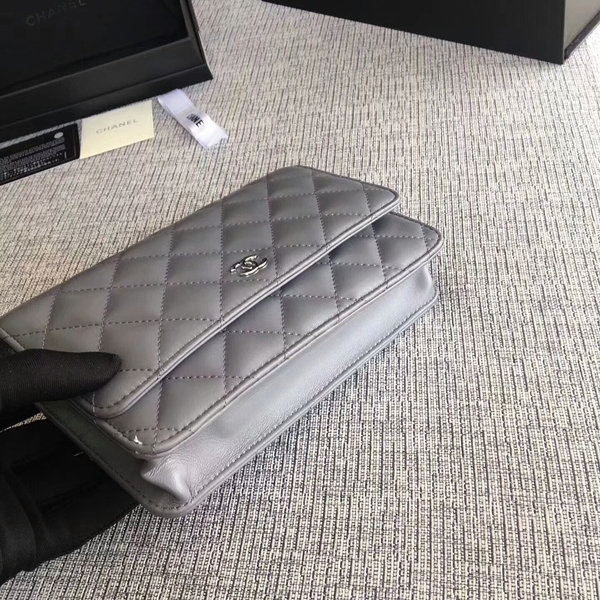 Chanel WOC Flap Bag Grey Original Sheepskin Leather 33814 Silver Chanel WOC Flap Bag Grey Original Sheepskin Leather 33814 Silver