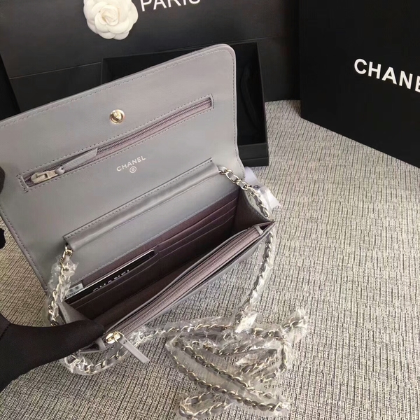 Chanel WOC Flap Bag Grey Original Sheepskin Leather 33814 Silver Chanel WOC Flap Bag Grey Original Sheepskin Leather 33814 Silver
