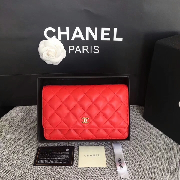 Chanel WOC Flap Bag Red Original Sheepskin Leather 33814 Glod Chanel WOC Flap Bag Red Original Sheepskin Leather 33814 Glod