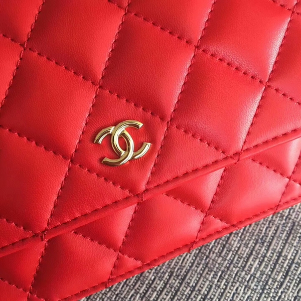 Chanel WOC Flap Bag Red Original Sheepskin Leather 33814 Glod Chanel WOC Flap Bag Red Original Sheepskin Leather 33814 Glod