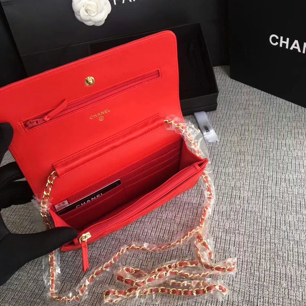 Chanel WOC Flap Bag Red Original Sheepskin Leather 33814 Glod Chanel WOC Flap Bag Red Original Sheepskin Leather 33814 Glod