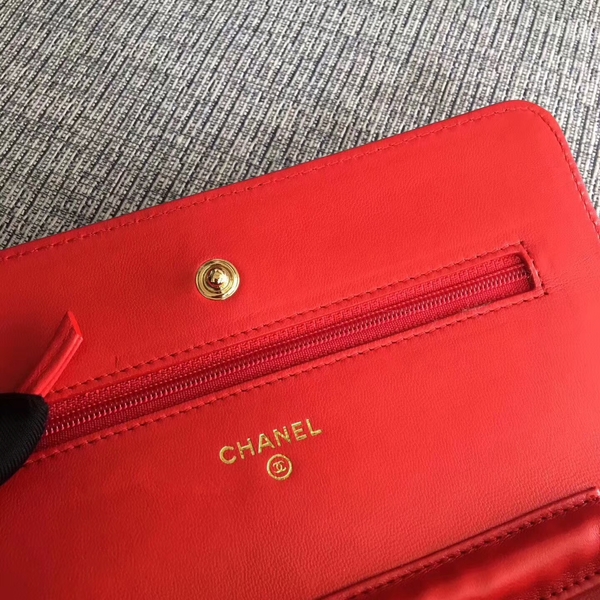 Chanel WOC Flap Bag Red Original Sheepskin Leather 33814 Glod Chanel WOC Flap Bag Red Original Sheepskin Leather 33814 Glod