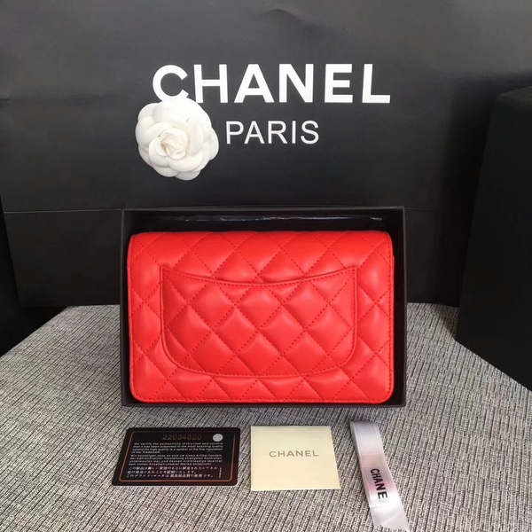 Chanel WOC Flap Bag Red Original Sheepskin Leather 33814 Silver Chanel WOC Flap Bag Red Original Sheepskin Leather 33814 Silver