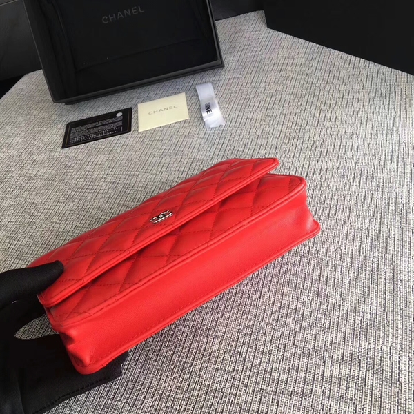 Chanel WOC Flap Bag Red Original Sheepskin Leather 33814 Silver Chanel WOC Flap Bag Red Original Sheepskin Leather 33814 Silver