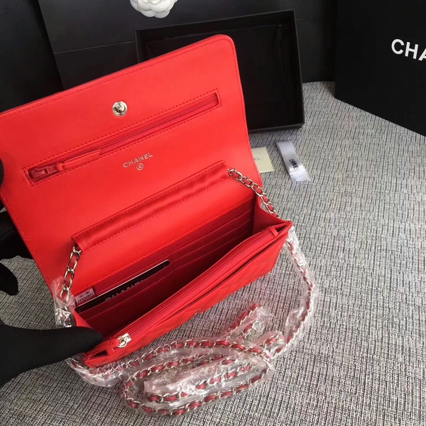 Chanel WOC Flap Bag Red Original Sheepskin Leather 33814 Silver Chanel WOC Flap Bag Red Original Sheepskin Leather 33814 Silver