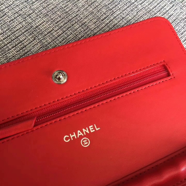 Chanel WOC Flap Bag Red Original Sheepskin Leather 33814 Silver Chanel WOC Flap Bag Red Original Sheepskin Leather 33814 Silver