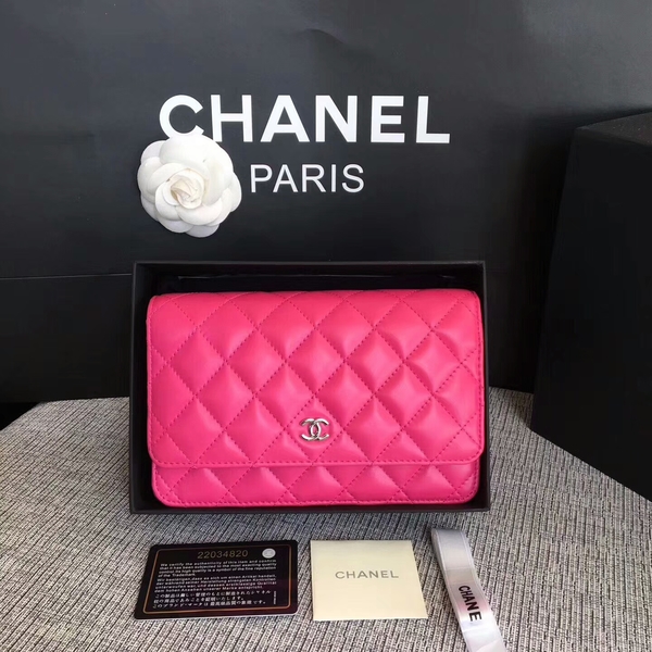 Chanel WOC Flap Bag Pink Original Sheepskin Leather 33814 Silver Chanel WOC Flap Bag Pink Original Sheepskin Leather 33814 Silver