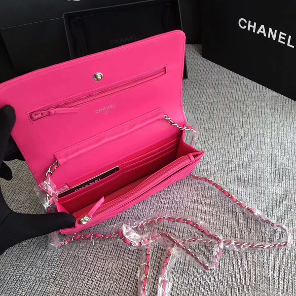 Chanel WOC Flap Bag Pink Original Sheepskin Leather 33814 Silver Chanel WOC Flap Bag Pink Original Sheepskin Leather 33814 Silver