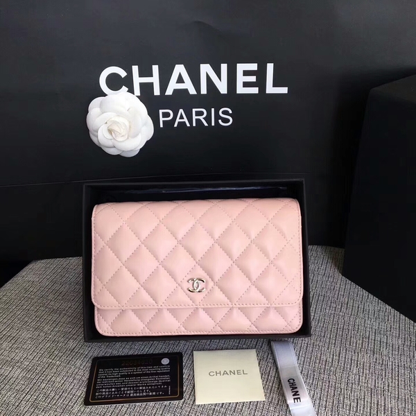 Chanel WOC Flap Bag Light Pink Original Sheepskin Leather 33814 Silver Chanel WOC Flap Bag Light Pink Original Sheepskin Leather 33814 Silver