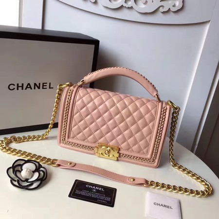 Boy Chanel Top Handle Flap Bag Original Sheepskin Leather A94804 Pink Boy Chanel Top Handle Flap Bag Original Sheepskin Leather A94804 Pink