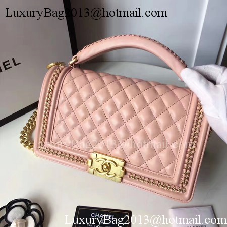 Boy Chanel Top Handle Flap Bag Original Sheepskin Leather A94804 Pink Boy Chanel Top Handle Flap Bag Original Sheepskin Leather A94804 Pink