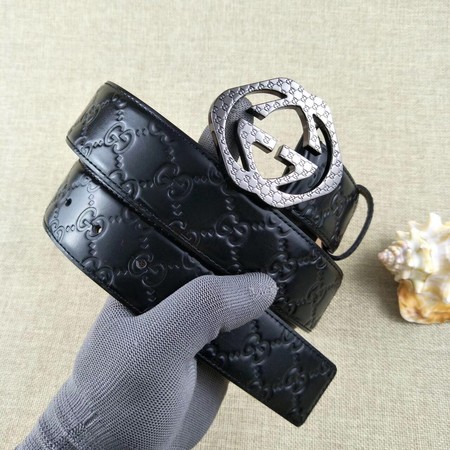 Gucci 38mm Leather Black Belt GG57098 Silver Gucci 38mm Leather Black Belt GG57098 Silver