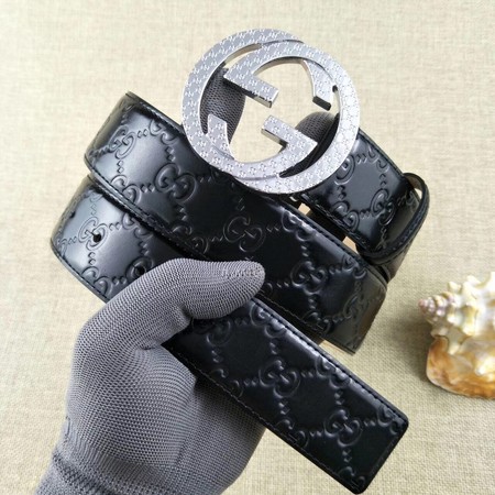 Gucci 38mm Leather Black Belt GG57099 Silver Gucci 38mm Leather Black Belt GG57099 Silver