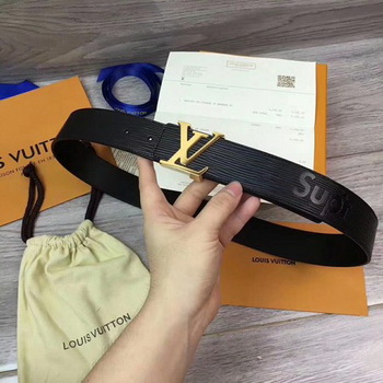 Louis Vuitton SPREME 40mm Black Epi Leather Belt M5897 Gold Louis Vuitton SPREME 40mm Black Epi Leather Belt M5897 Gold