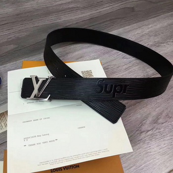 Louis Vuitton SPREME 40mm Black Epi Leather Belt M5897 Silver Louis Vuitton SPREME 40mm Black Epi Leather Belt M5897 Silver