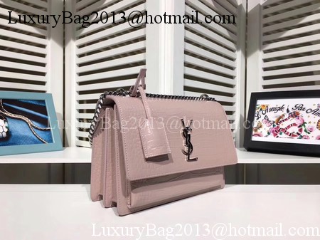 Yves Saint Laurent Croco Leather Cross-body Shoulder Bag Y00931 Pink Yves Saint Laurent Croco Leather Cross-body Shoulder Bag Y00931 Pink