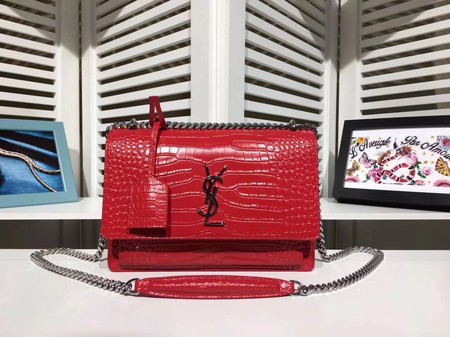 Yves Saint Laurent Croco Leather Cross-body Shoulder Bag Y00931 Red Yves Saint Laurent Croco Leather Cross-body Shoulder Bag Y00931 Red