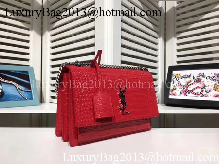 Yves Saint Laurent Croco Leather Cross-body Shoulder Bag Y00931 Red Yves Saint Laurent Croco Leather Cross-body Shoulder Bag Y00931 Red